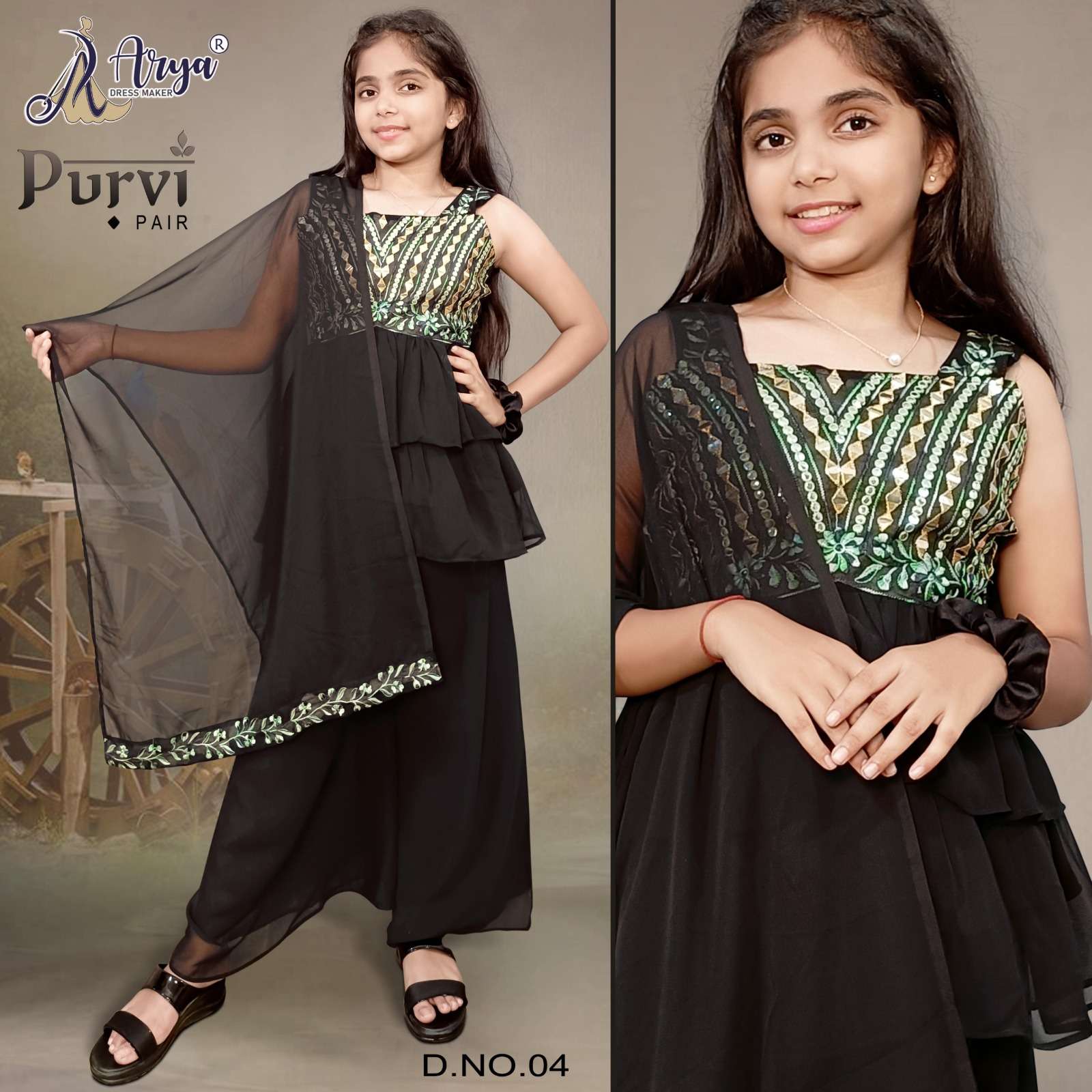 PURVI BY ARYA DRESS MAKER 01 TO 04 SERIES FAUX GEORGETTE WORK READYMADE KIDS DRESSES