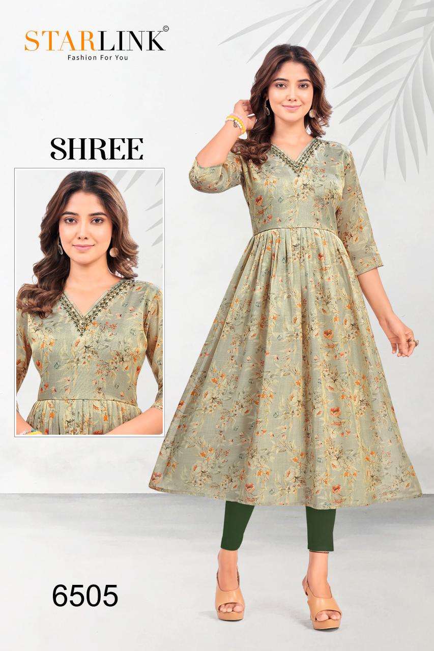 SHREE BY STARLINK 6501 TO 6525 SERIES TISSUE FABRIC JARI MIRROR WORK KURTIS