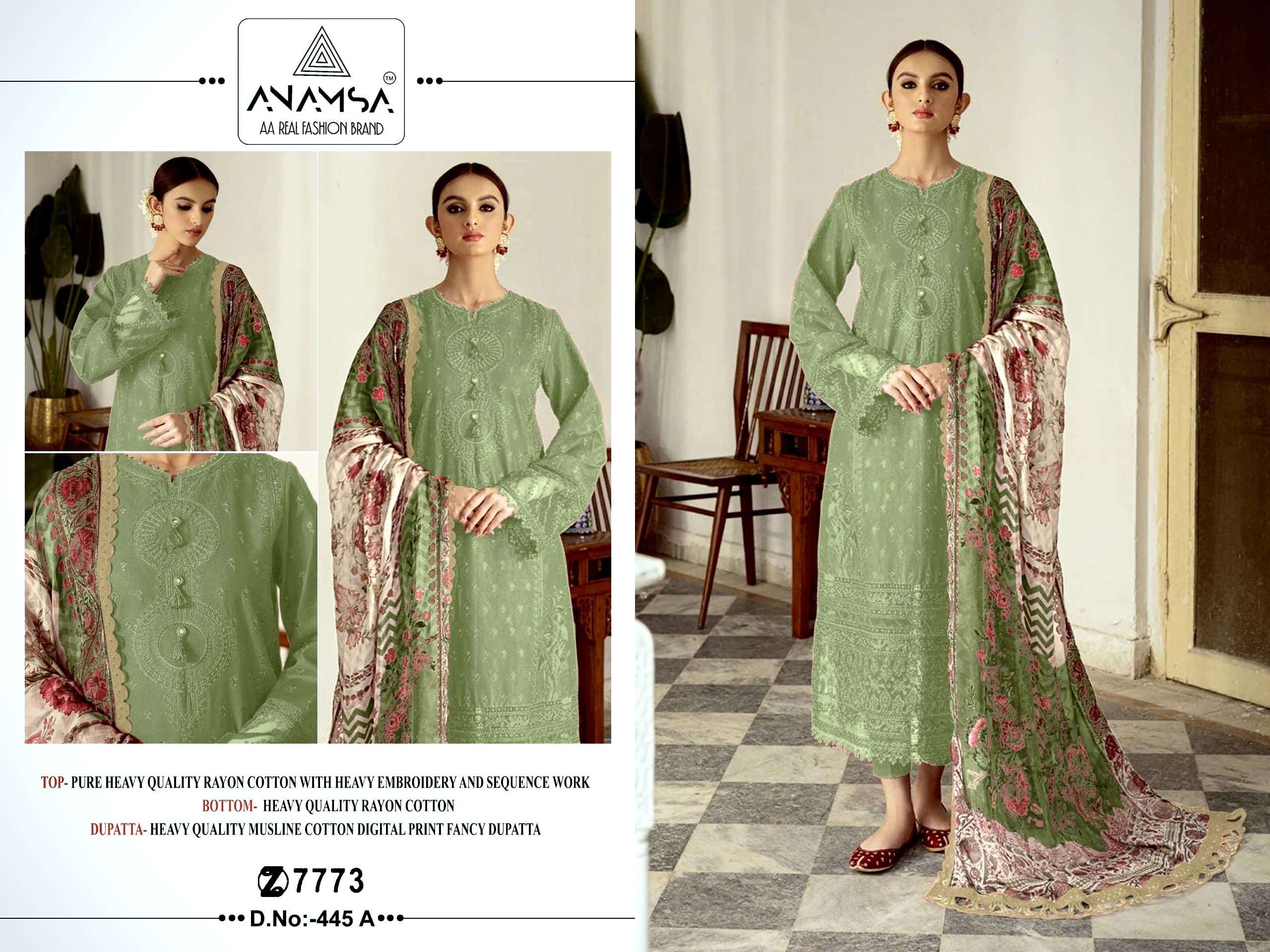 ANAMSA 445 COLOURS BY ANAMSA 445 A TO 445 D SERIES RAYON COTTON WORK PAKISTANI DRESSES