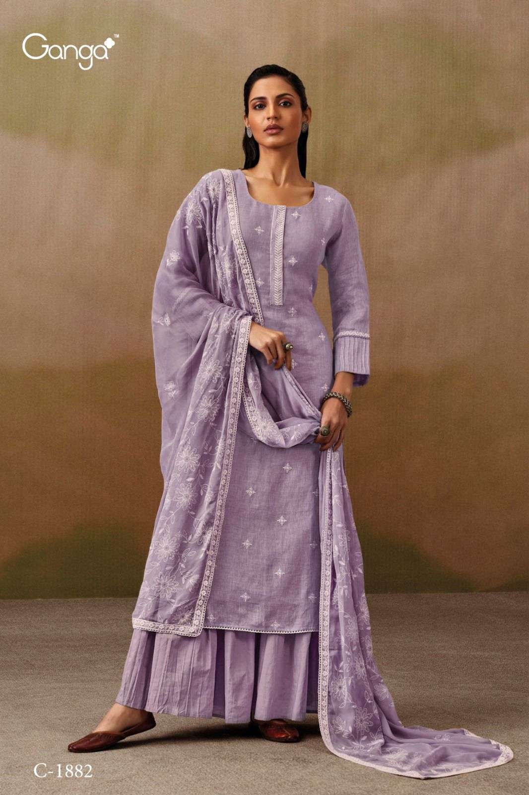 SANDHYA BY GANGA FASHIONS 1879 TO 1882 SERIES COTTON LINEN EMBROIDERY WORK DRESSES