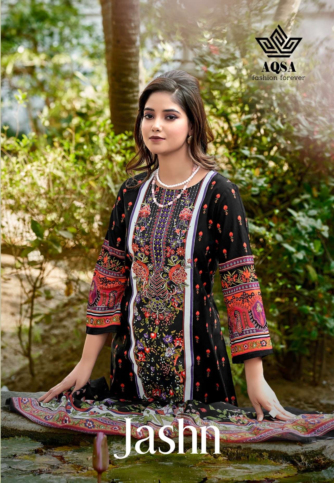 JASHN BY AQSA 1001 TO 1006 SERIES CAMBRIC COTTON PRINT WORK DRESSES